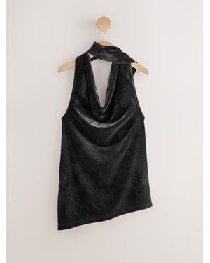 Next Sleeveless Halter Neck Fringe Scarf Top - Black