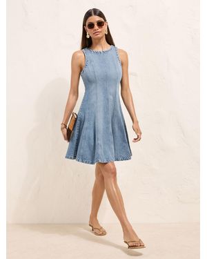 Friends Like These Denim Seam Detail Fit & Flare Mini Dress - Blue