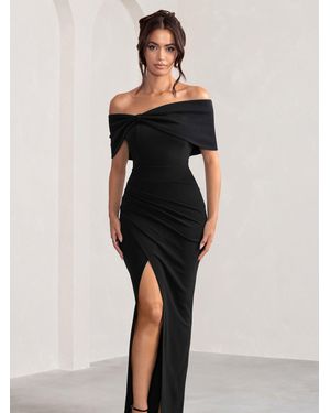 Club L London Eva Bardot-Maxikleid Mit Schleifendetail Und Schlitz Am Oberschenkel42 - Schwarz