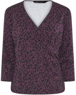 M Com Animal Print Cotton Rich 3/4 Sleeve Top - Purple