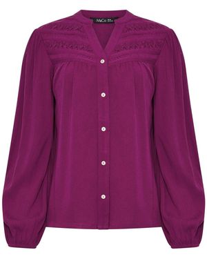 M Com Crochet Insert Long Sleeve Blouse - Purple