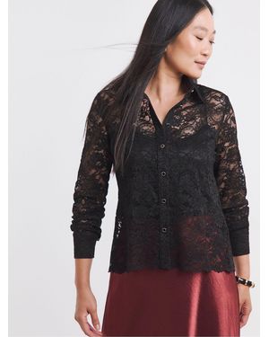 JD Williams Scallop Hem Lace Shirt - Black