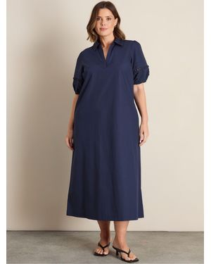 Live Unlimited Puff Sleeve Collared Midaxi Dress - Blue