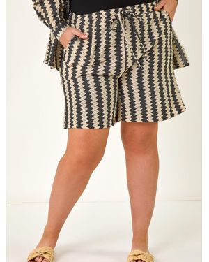Roman Curve Zig Zag Tie Waist Shorts - Natural