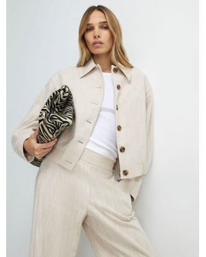 River Island Linen Look Tailored Bomber Jacket - Natural