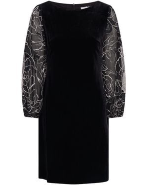 Gina Bacconi Sky Velvet Dress With Sheer Embroidered Sleeves - Black
