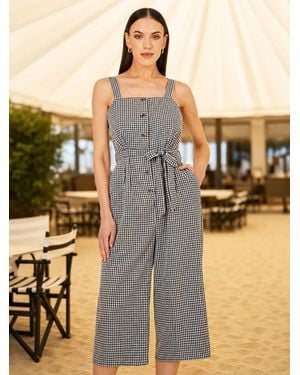 Yumi' Gingham Button Through Jumpsuit - Black