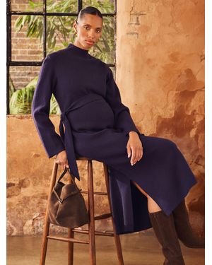 Jojo Maman Bébé Belted Knit Midi Maternity Dress - Blau