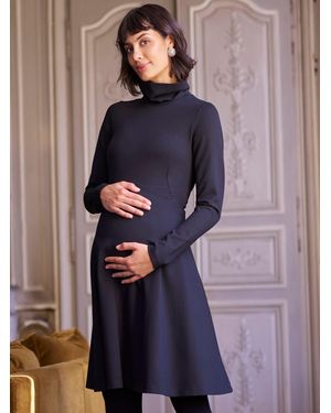 Seraphine Maternity Turtle Neck A-Line Dress - Blue