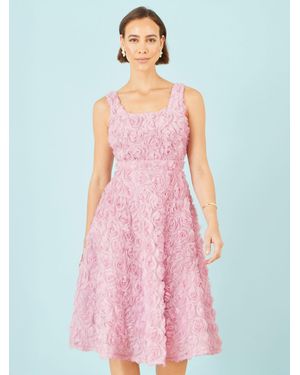 Yumi' Appliqué Floral Skater Dress - Pink