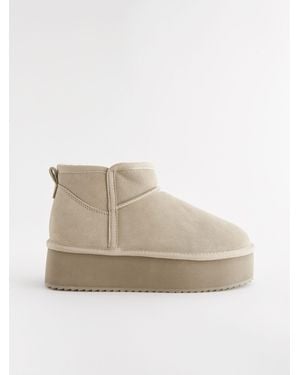 Next Shower Repellent Suede Faux Fur Lined Super Platform Boots - Natural