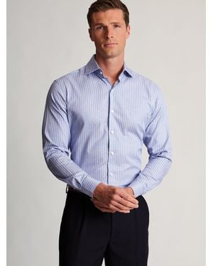 Brook Taverner Regular Fit Butchers Stripe Cotton Shirt - Blue