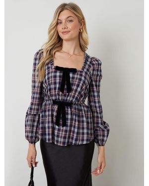 ANOTHER SUNDAY Bow Detail Square Neck Blouse - Gray