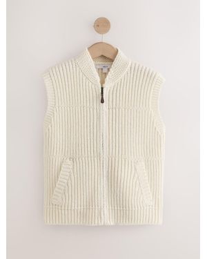 Next Ecru Knitted Zip Up Sleeveless Gilet With Pockets - Natural