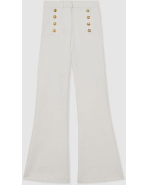 Reiss Athena Button-Detail High-Rise Flared Jeans - White