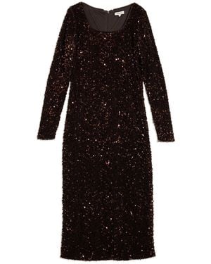 Albaray Velvet & Sequin Square Neck Dress - Black