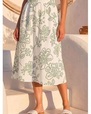 Roman Floral Broderie Midi Skirt - Brown