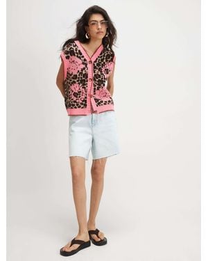 River Island Sleeveless Leopard Print Floral Knitted Waistcoat - Red