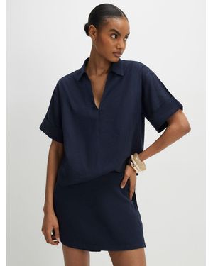 River Island Linen Blend Short Sleeve Shirt - Blue
