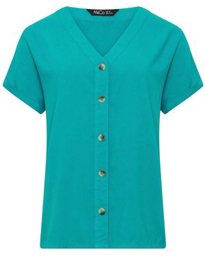 M Com Short Sleeve Button Through Blouse - Blue
