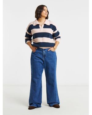 Simply Be Collared Rib Jumper - Blue