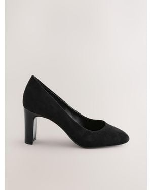 Next Extra Wide Fit Round Toe Block Court Shoes - Black