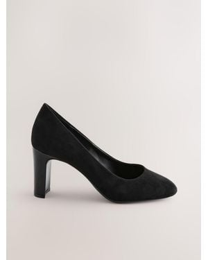 Next Extra Wide Fit Round Toe Block Court Shoes - Black