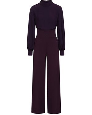 Hot Squash Wide Leg Jumpsuit With Blouson Sleeve - Blue