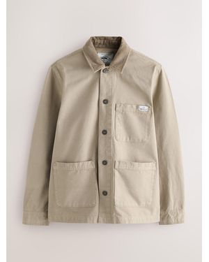 Next Corduroy Collar Canvas Shacket Overshirt - Natural