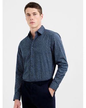 French Connection Langarmhemd Aus Baumwolle Mit Floral Print Und Knopfleiste - Blau