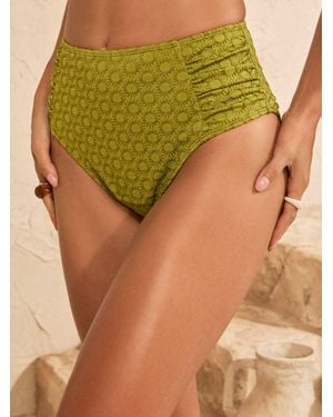 Love & Roses Lime Sun Textured Crochet High Waisted Tummy Control Bikini Bottoms - Green