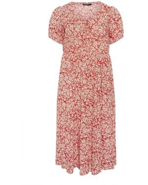 Evans Ditsy Tie Neck Dress - Pink