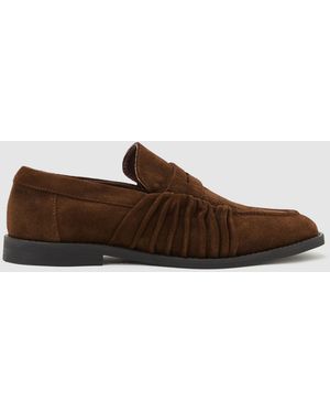 Reiss Suede Ruched Penny Loafers - Brown