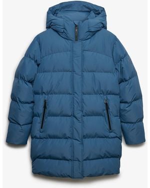 Superdry Hooded Sports Puffer Mid Length Jacket - Blue