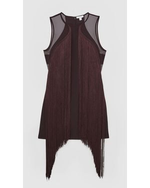 Reiss Farrow Fringe-Detail Sheer-Panel Mini Dress - Purple