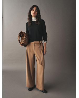 Next Camel Belted Wide Leg Pants - Gray