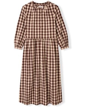 Celtic & Co. Collarless Gingham Midi Dress - White