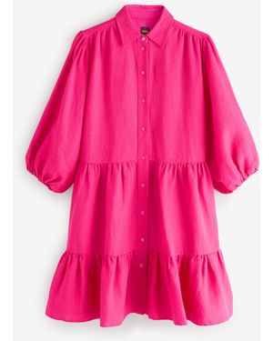 BOSS Disenna Linen Blend Shirt Dress - Pink
