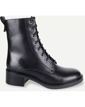 OFF THE HOOK Venus Leather Lace Up Ankle Biker Boots - Black