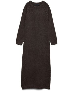 Vero Moda Long Sleeve Round Neck Knitted Ankle Dress - Black
