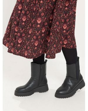 Yours Curve Wide Fit Faux Leather Chunky Chelsea Boots - Red