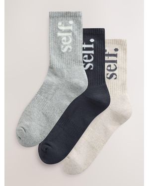 Self Neutral Cushion Sole Slogan Ankle Socks 3 Pack - Gray