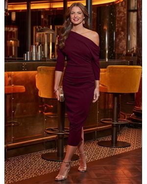 Sosandar Asymmetric Ruched Midi Dress - Brown