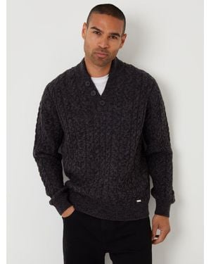 Threadbare Funnel Neck Cable Knit Sweater - Gray