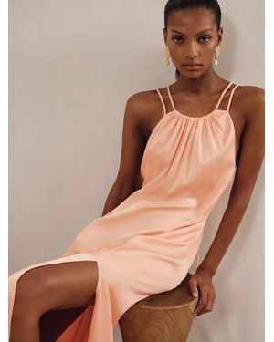 Reiss Tallie Satin Halterneck Maxi Dress - Brown