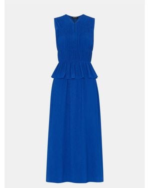Whistles Shirred V-Neck Midi Dress - Blue