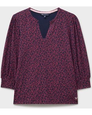 Crew Viscose Notch Neck Printed Top - Purple