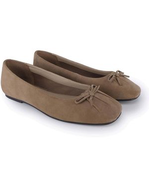 OFF THE HOOK Misty Suede Leather Ballet Flats With Bow Detail - Brown