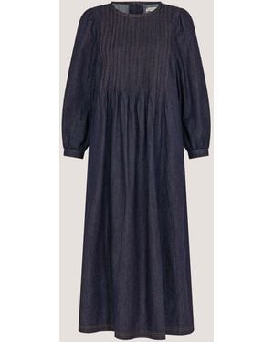 Monsoon Remy Pintuck Denim Long Sleeve Midi Dress - Blue