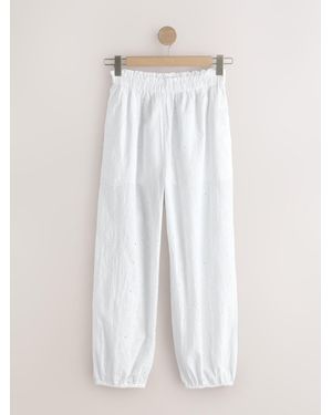 Next Broderie Balloon Leg Trousers - White
